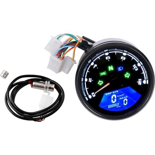 Motorcycle Speedometer Odometer Digital 6-Gear Motorcycle Tachometer Black