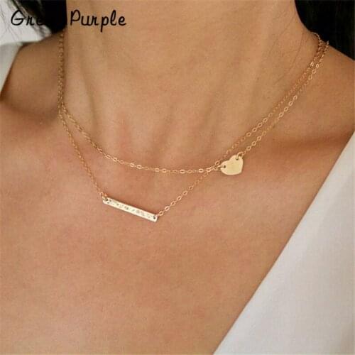 Set of 2 Hammered Bar Necklace Jewelry Gold Wrap Heart Chocker Handmade Pendants Kolye Necklace for Women