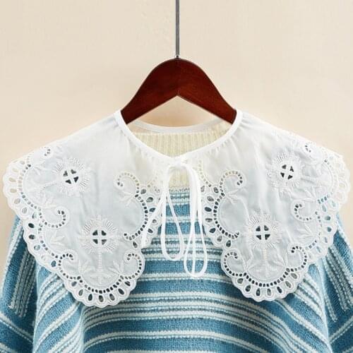 Women Decorative False Fake Collar Hollow Out Jacquard Lotus Floral Big Shawl Wrap Lace-Up Bow Necklace Short Capelet M16 21