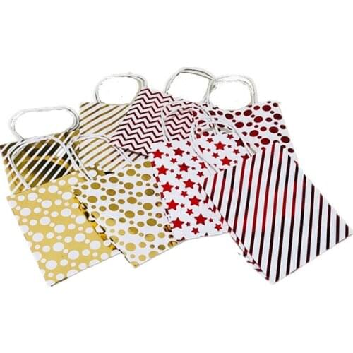 2018 New 200pcs Valentines Day Bronzing White Gold Dot Striped Hand Bag Candy Boxes Gift Boxes for Baking Decoration Package