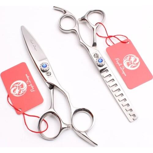 6.0" Japan 440C Purple Dragon Professional Human Hair Scissors Hairdressing Cutting Scissors Thinning Shears Style Tools Z9021D