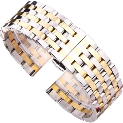 Watch Band Bracelet 20 22mm Solid Stainless Steel Men Women Straight End Strap Metal Silver Roes Gold Watchbands Accessories
