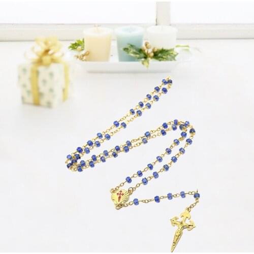 Handmade Crystal Beads Rosary Necklace Catholic Prayer Jesus Cross Necklace Gift L69B