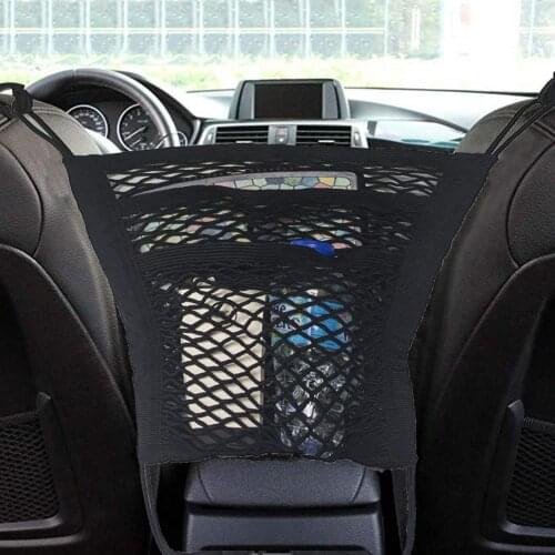 Car Interior Trunk Seat Back Elastic Mesh Net 3-Layer Multi-function Storage Bag Pocket Travel Accessories Storage Bag Luggage