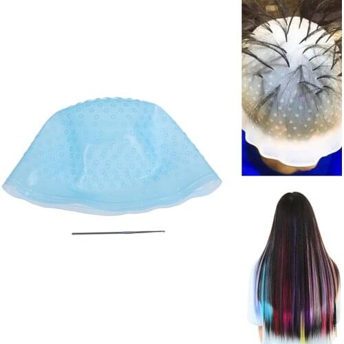 Hair Coloring Cap + Hook Needle Professional Color Dye Highlighting Reusable Set Frosting Dyeing Tools Beauty Salon