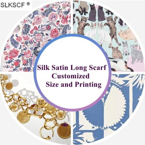 [SLKSCF] 180X65CM Customized size and printing 100% Silk Satin Long Scarf