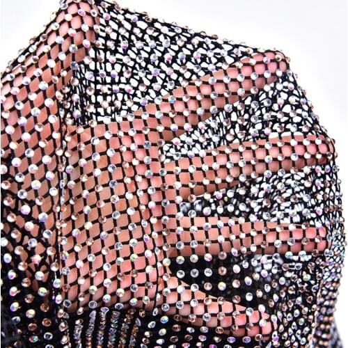 Stretch Strass Rhinestone Mesh Textile SS16 Glass Clear Crystal AB Fish Net Fabric Trim Applique DIY Clothes Shoes Hijab Scarf