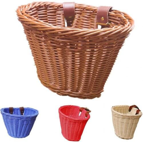 MTB Road Bicycle Basket Rattan Storage Pounch Removable Handlebar Basket Carrier Bike Rattan Storage Box Holder