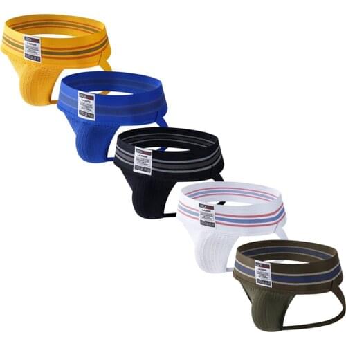 JOCKMAIL 5-Pack Mens Briefs Athletic Supporter Mesh Breathable Gay Jockstrap Elastic Waistband Sexy Tanga Bikini Thong G String