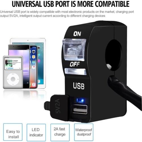 Motorcycle Vehicle-Mounted Charger Universal 12V DC USB Install Autobike Waterproof On/Off Switch LED Indicator Light Phone 1pc