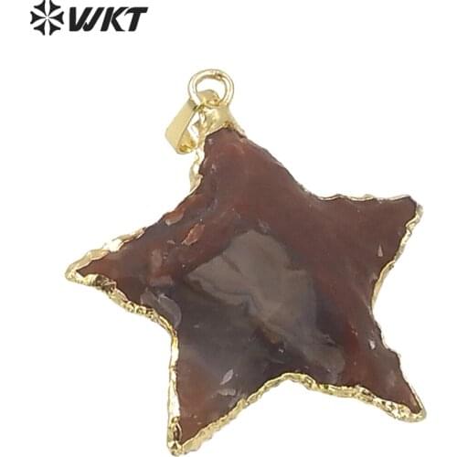 WKT WT-P1319 Jewelry Making Natural Stone Pendants Star Shape 24K Metal Electroplated Elegnat Charms for Necklaces 2018