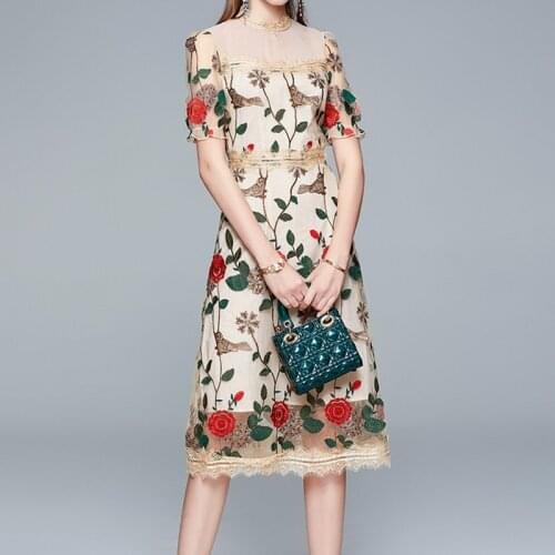 ZAWFL 2021 Autumn Floral Embroidery Mesh Long Sleeve Sexy Maxi Dress Vintage Dress Elegant Women Bodycon Party Vestidos