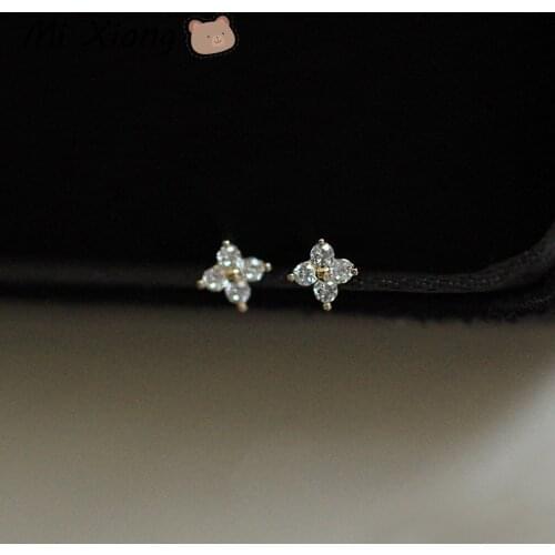 Mi Xiong 925 Sterling Silver Stud Earrings for Women Flower Style Luxury Jewelry Fine Wedding Party Gift Wild Trendy Classic