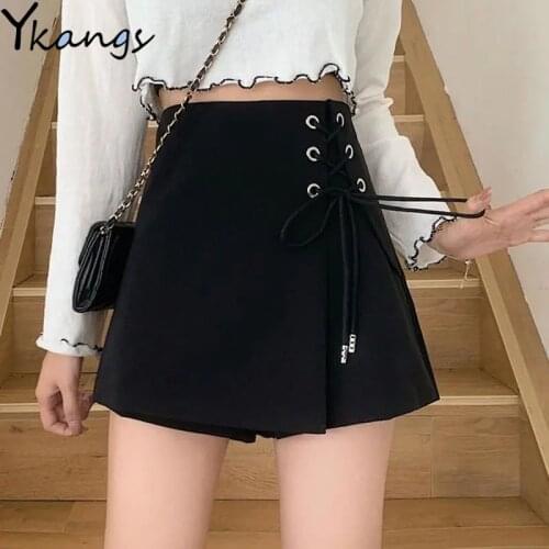 Women Lace-up Plus Size High-waist Shorts Korean Fashion Lady Loose Wide-leg Shorts Outdoor Leisure All-match Straight-leg Short