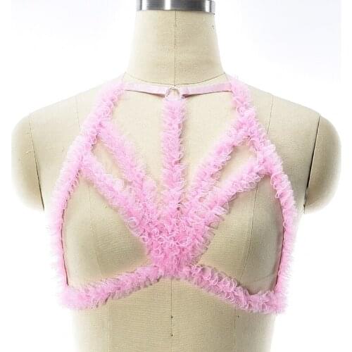 Pink Lace Sexy Harness Lingerie Suspender Belt kawaii Cage Bra Harajuku Goth Bondage Body Harness Woman Edgy Wedding Bra