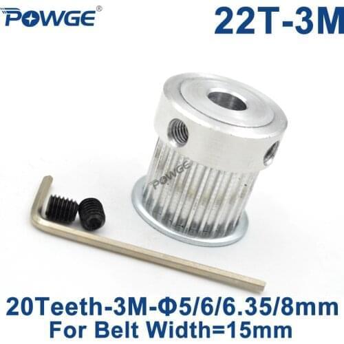 POWGE 22 Teeth 3M Timing Pulley Bore 5/6/6.35/8mm for Width 15mm HTD 3M Synchronous belt HTD3M pulley gear Wheel 22Teeth 22T