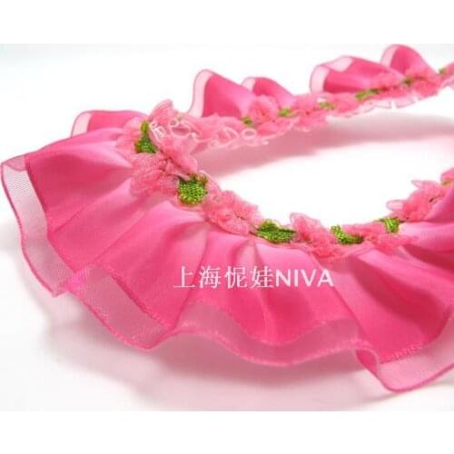 1 5/8 Inch Blue Ombre Pleated Printed Polyester Ribbon with Woven Rosette Trim|Headband Supplies|Hair Embellishment