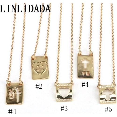 10Pcs, NEW Fashion Jewelry Gold Color Cross Heart Pendant Necklaces Zircon Pendant Necklaces For Women Girl