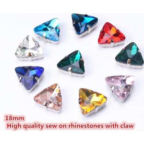25pcs/lot Triangle Sew On Glass Crystal Stone bead with metal claw setting for diy garment