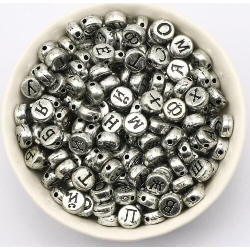 4*7mm Mixed Russia Letter Silvery Acrylic Beads Round Loose Spacer Beads For Jewelry Making DIY Crafts Scrapbooking Decoration