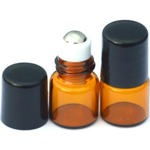 50Pcs 1ml Mini Amber Roll On Roller Bottles For Essential Oils 1cc Roll-on Refillable Perfume Vial Deodorant Container