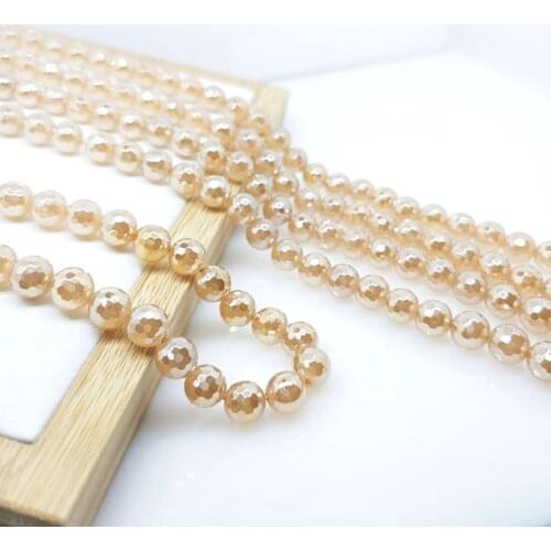 6mm-12mm Natural Gemstone Electroplating Gold Color Agate Bead Round Faceted Beaded Bracelet Jewelry Making Wealth Healthy