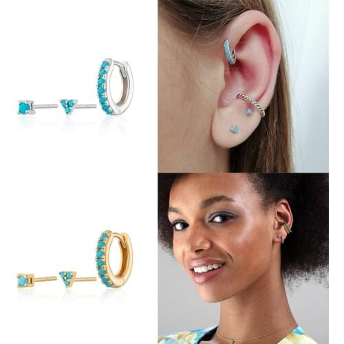 Aide 3pcs 925 Sterling Silver Stud Earrings for Women Turquoise Pendientes Aretes Piercing Earings Fine Luxury Jewelry for Gift