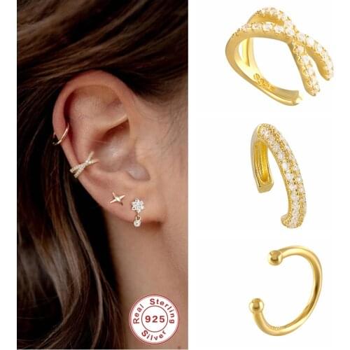 Aide 925 Sterling Silver Ear Cuff For Women 1 pcs Charming Zircon Clip On Earrings Gold earcuff Without Piercing Earring Jewelry