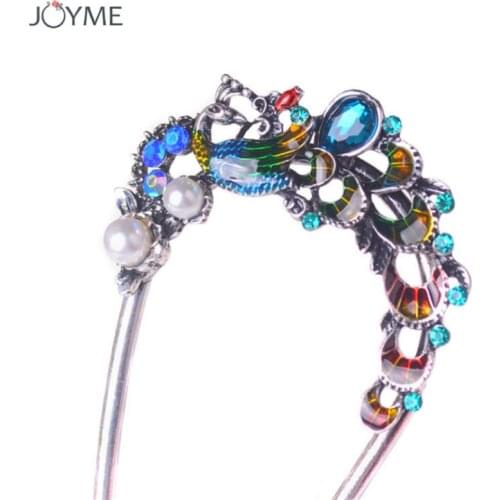 Shiny Wedding Hairpins Enamel Multicolor Metal Crystal Pearl Bride Hair Sticks Queen Jewelry Hair Fork Romantic Girls Headdress