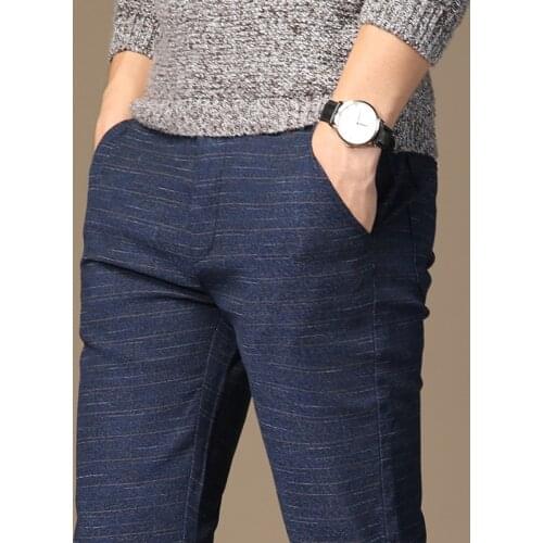 MRMT 2021 Brand Mens Spring And Summer Casual Pants Men Striped Micro Elastic Straight Trousers