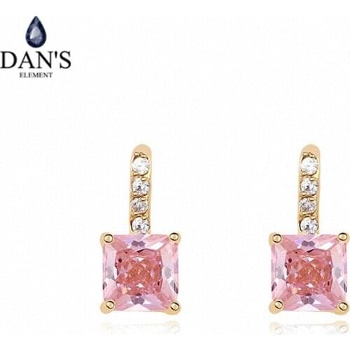 DANS ELEMENT 3 Colors Real Big Brand AAA Zirconia Micro Inlays Waterdrop Stud Earrings for Women Geometric brincos 100719pink