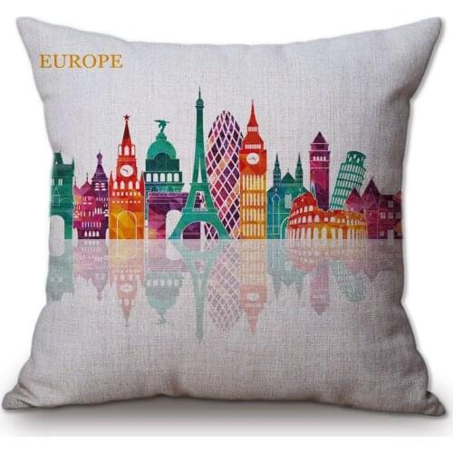 18" Colorful Landscapes City Geometrics Design Throw Pillow Decorative Nordic Europe Germany Bangkok Sofa Decor Cushion Covers
