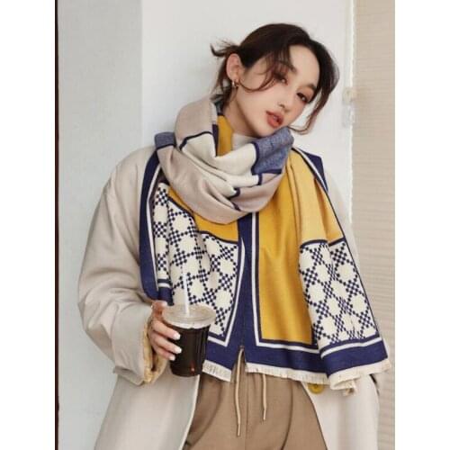 Designer Winter New Double-sided Cashmere Shawl Luxury Diamond Plaid Scarf for Women Ladies Wedding Shawls Pareo Office Blanket