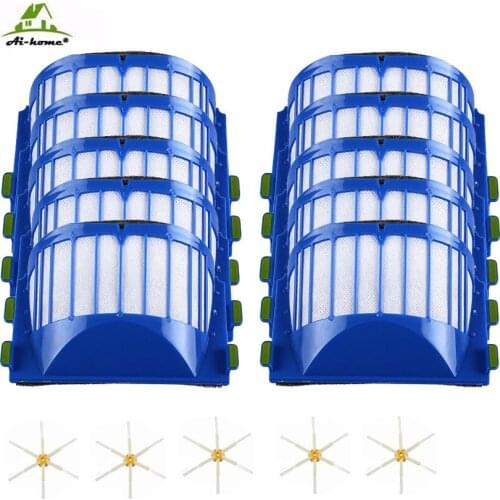 For iRobot Roomba 600 Series 610 620 625 630 650 660 AeroVac HEPA Filter & 6-armed Side Brush Kits Vacuum Cleaner Replacements