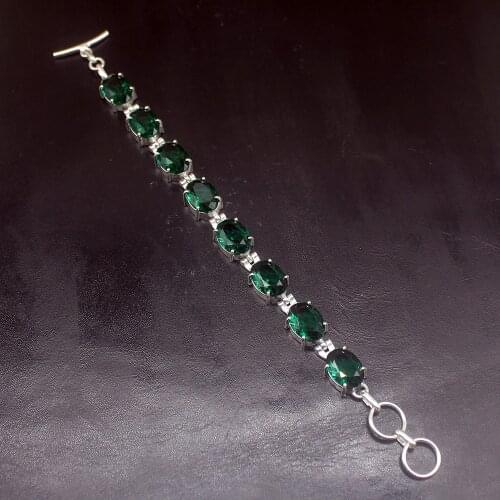 Gemstonefactory Jewelry Big Promotion 925 Silver Glowing Shiny Green Topaz Lady Women Charm Links Bracelet 20cm 20213530