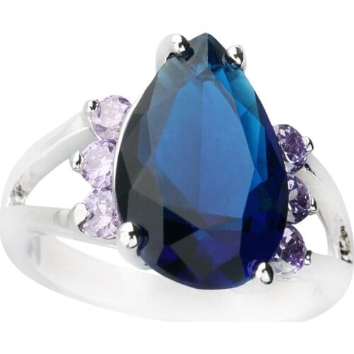 Pear Bule Stone 10*14mm Semi-precious Stone Sterling Silver AiMolies Ring Q0022L