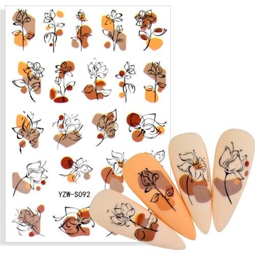 1 Sheet Black Flower 3D Nail Art Stickers Sliders Bouquet Leaves Mandala Leaf Geometry Adhesive Nail Decals Foil Design