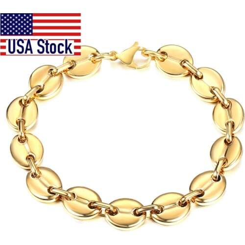 Coffee Beans Link Chain Bracelet Stainless Steel Gold Silver Color for Men Women Simple Bracelet Jewelry Gift 7/9/11mm KBM169A