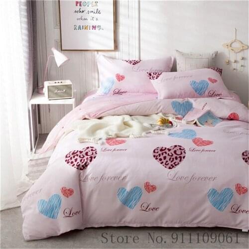 Home Textile Bedding Linens Set Pink Heart Cartoon Pattern Duvet Cover Pillowcase Bed Sheet Children and Adult Bedclothes 3/4Pcs