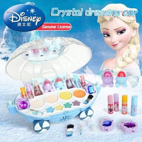 Disney Girls Frozen Elsa Anna Dream Princess Cosmetics Make Up Car Set Toys Water-soluble Makeup Car Kids Beauty Toysgirl Gift