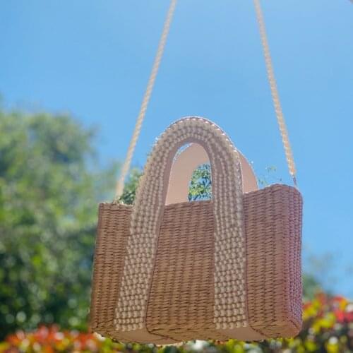 Pearl Chain Summer Small Straw Shoulder Bags For Women Rattan Weave Travel Beach Square Bag Womens Fashion Crossbody Handbags