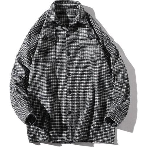 Men Shirt Autumn and Spring New Brand Hip-Hop Retro Lapel Shirt Men Fashion Streetwear Lattice Single Breasted Shirts