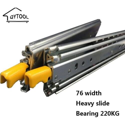 76mm Width 220KG Heavy Duty Drawer Slides Runners Telescopic Guides Rails for Cars Three Sections Fully Extended Runner Lock