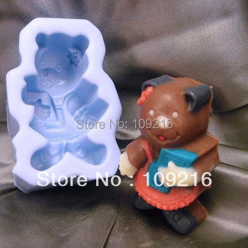 Wholesale!!! 1pcs Lovely Bear with Study (H0166) Silicone Handmade Soap Mold Crafts DIY Mold