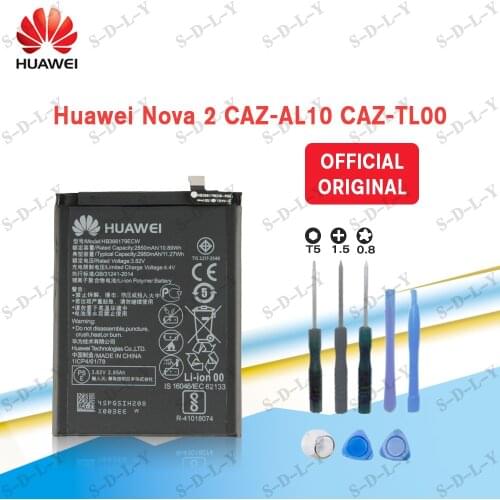 Original Replacement Battery For Huawei Nova 2 CAZ-TL00 CAZ-AL10 Nova2 HB366179ECW Genuine Phone Battery 2950mAh Batteries