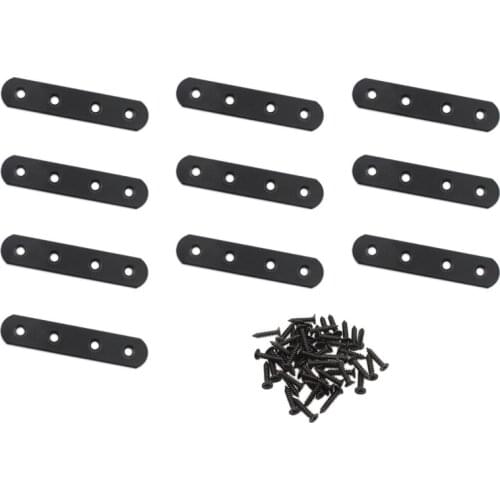 10Pack Flat Mending Plate for Wood,Black Iron Flat Straight Brace Bracket Metal Repair Fixing Wood Brace Joining Plates 100x20mm