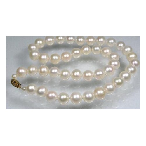 Genuine 8.5-9mm AAA+ round white Fresh water pearl necklace 17" gold Factory Wholesale price Women Gift word Jewelry