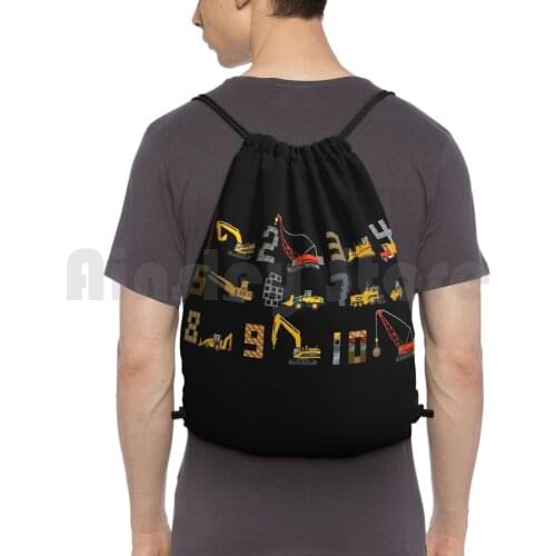 Construction Vehicles Counting-The Kids' Picture Show Backpack Drawstring Bags Gym Bag Waterproof Construction Vehicles