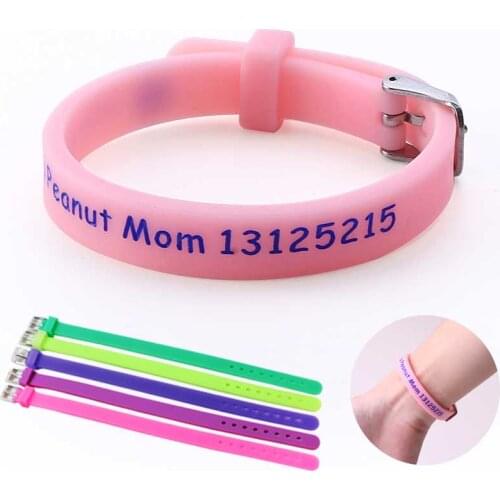 Adjustable Customize Name Emergency Contact Bracelets DIY Silicone Wristband for Kids Baby Girls Boy Anti-lost Bangle