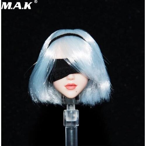 1/6 Scale 2B Girl Head Carving NieR Head Automata Long White Hair Head Sculpt for 12 inches Bodies